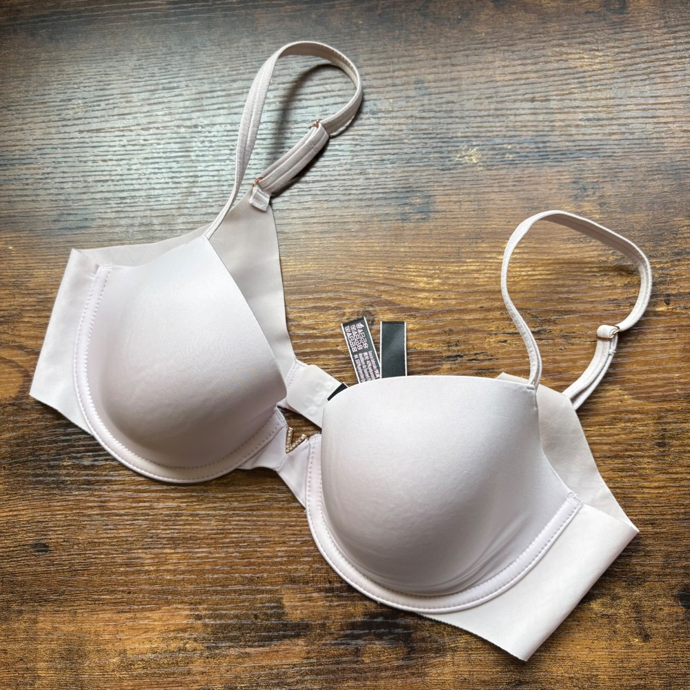 Victoria's Secret Lined Demi Bra Mauve Rhinestone V Hardware 34C Underwire